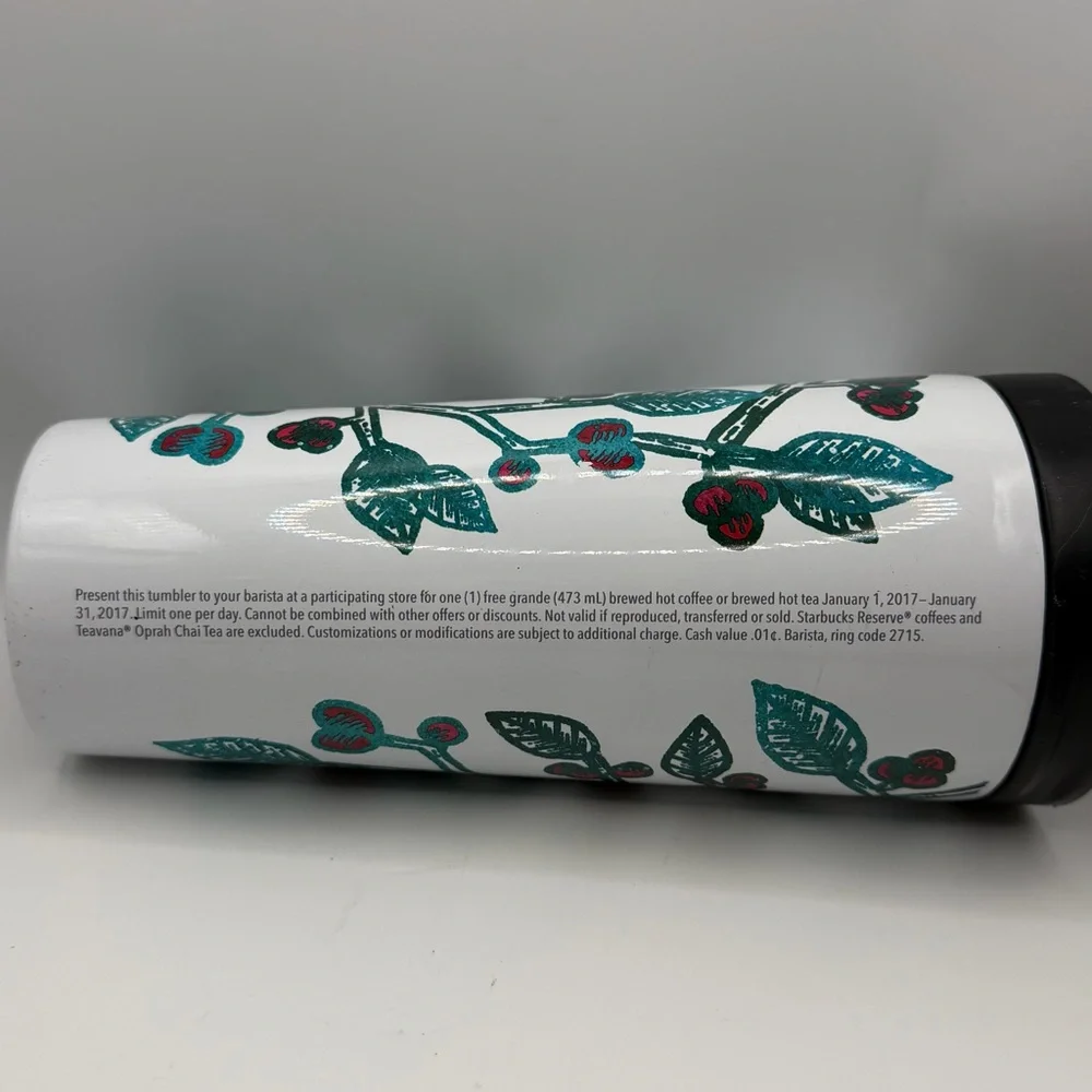 Starbucks 2016 holiday insulated stainless steel tumbler White Holly Berry 16 oz